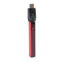 Angled view of the red Ooze Quad 2 square vape battery with 510 charger attached against a white background