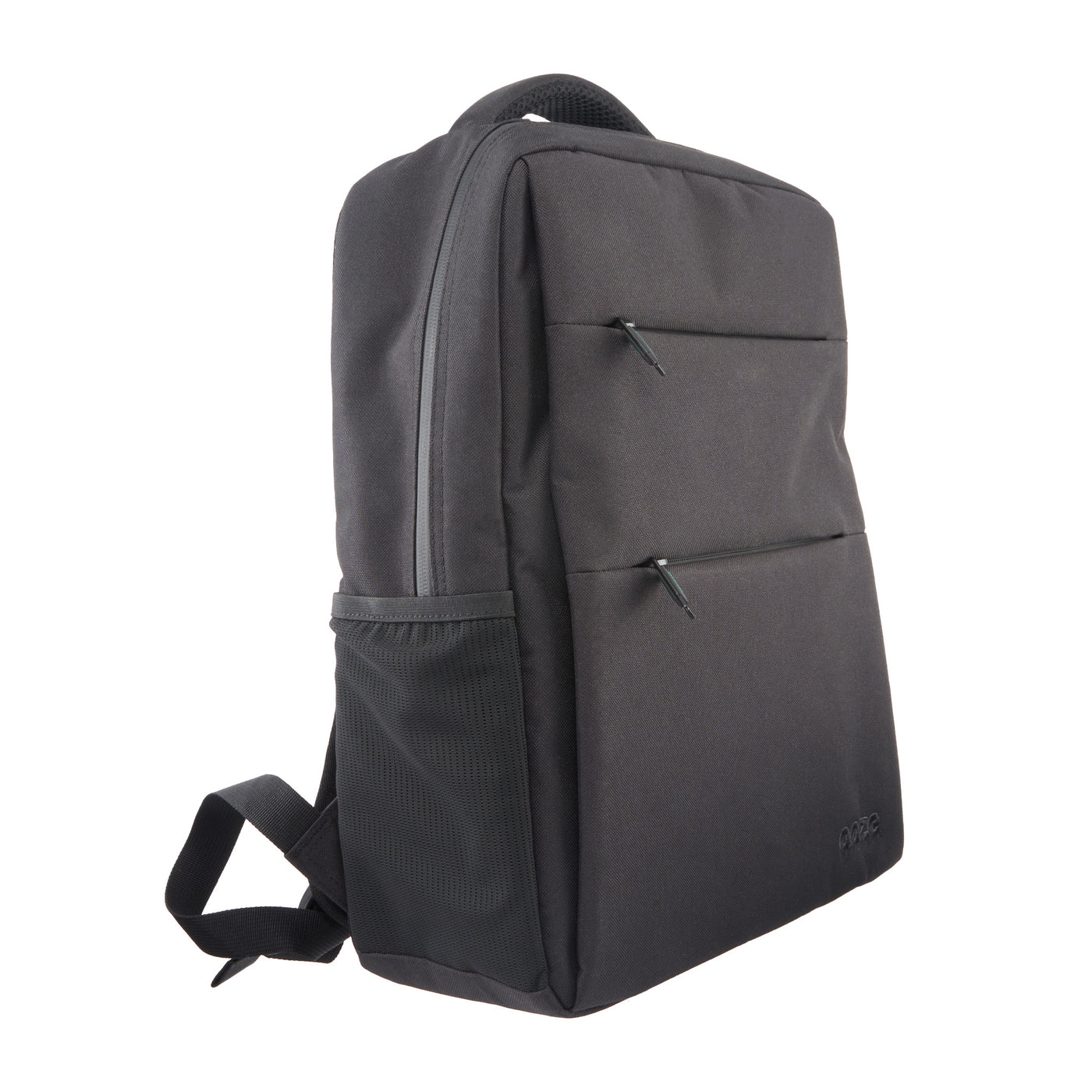Angled view of Black smell proof Traveler Series backpack 