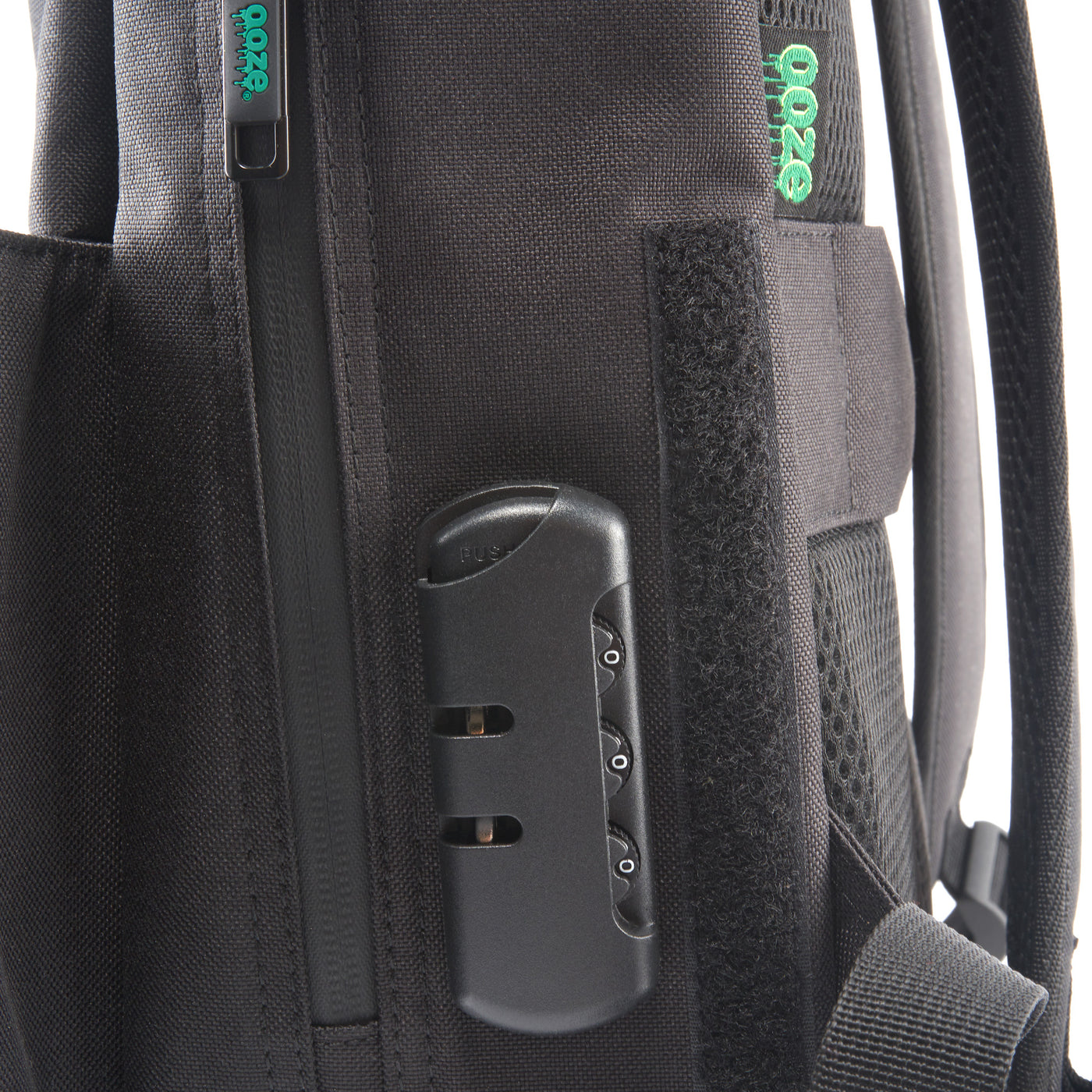 Close up of the 3-digit lock on the smell proof backpack
