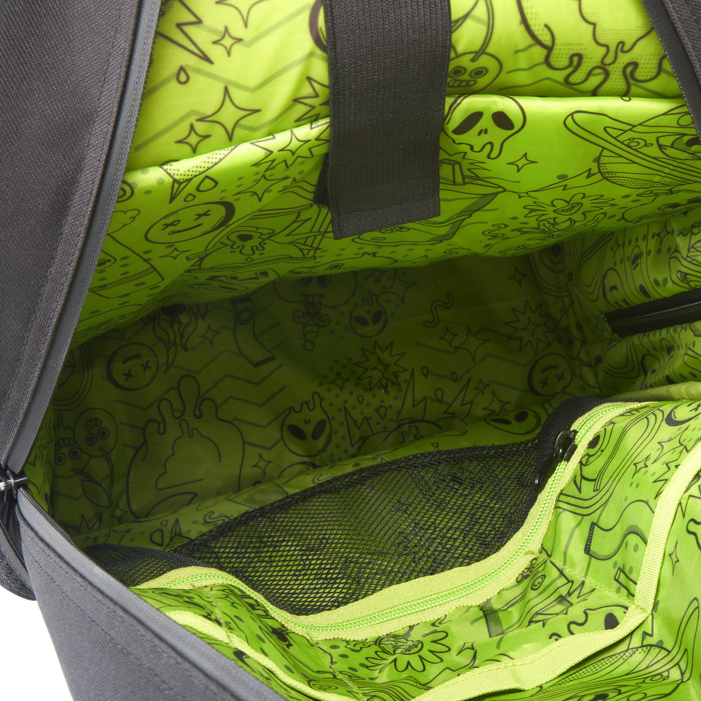 Green Ooze printed inner lining of the smell proof backpack