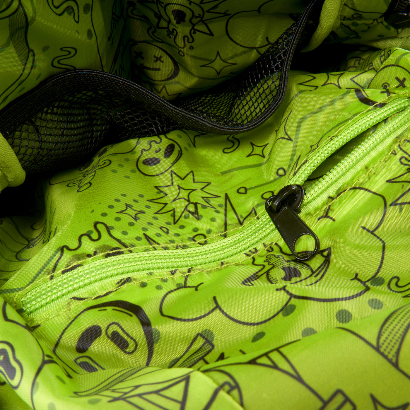 Green Ooze printed inner lining of Black smell proof Traveler Series crossbody bag
