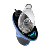 Angled overhead view of Blue Ooze Trigger Vaporizer Max e-rig with the screen turned on