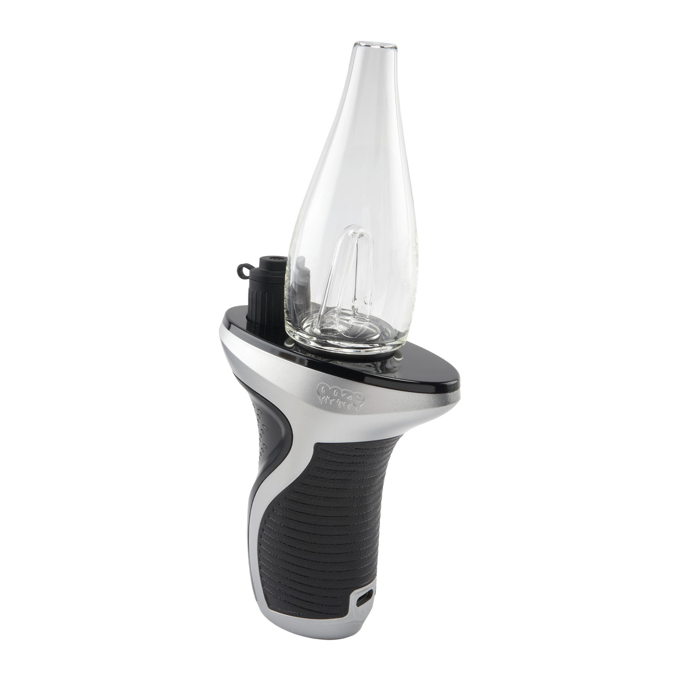 Angled view of Chrome Ooze Trigger Vaporizer Max e-rig