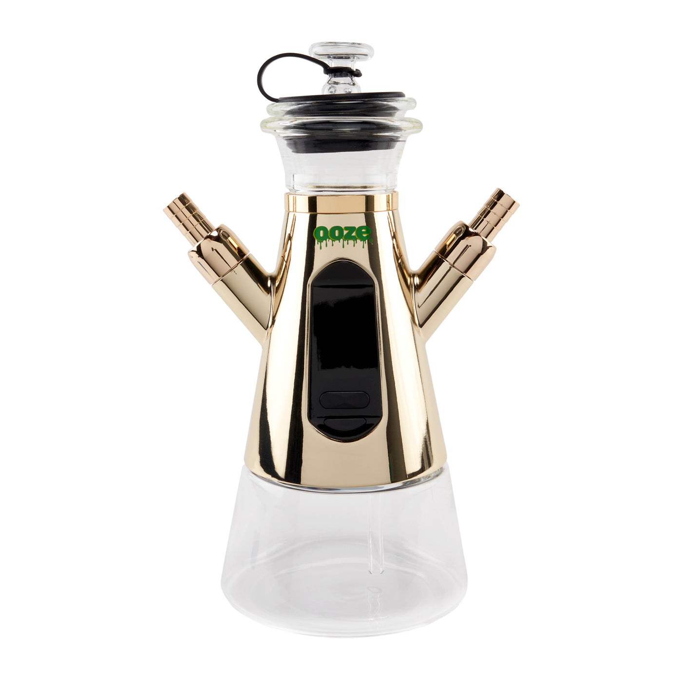 Gold hookah dab rig facing forward without any hoses attached