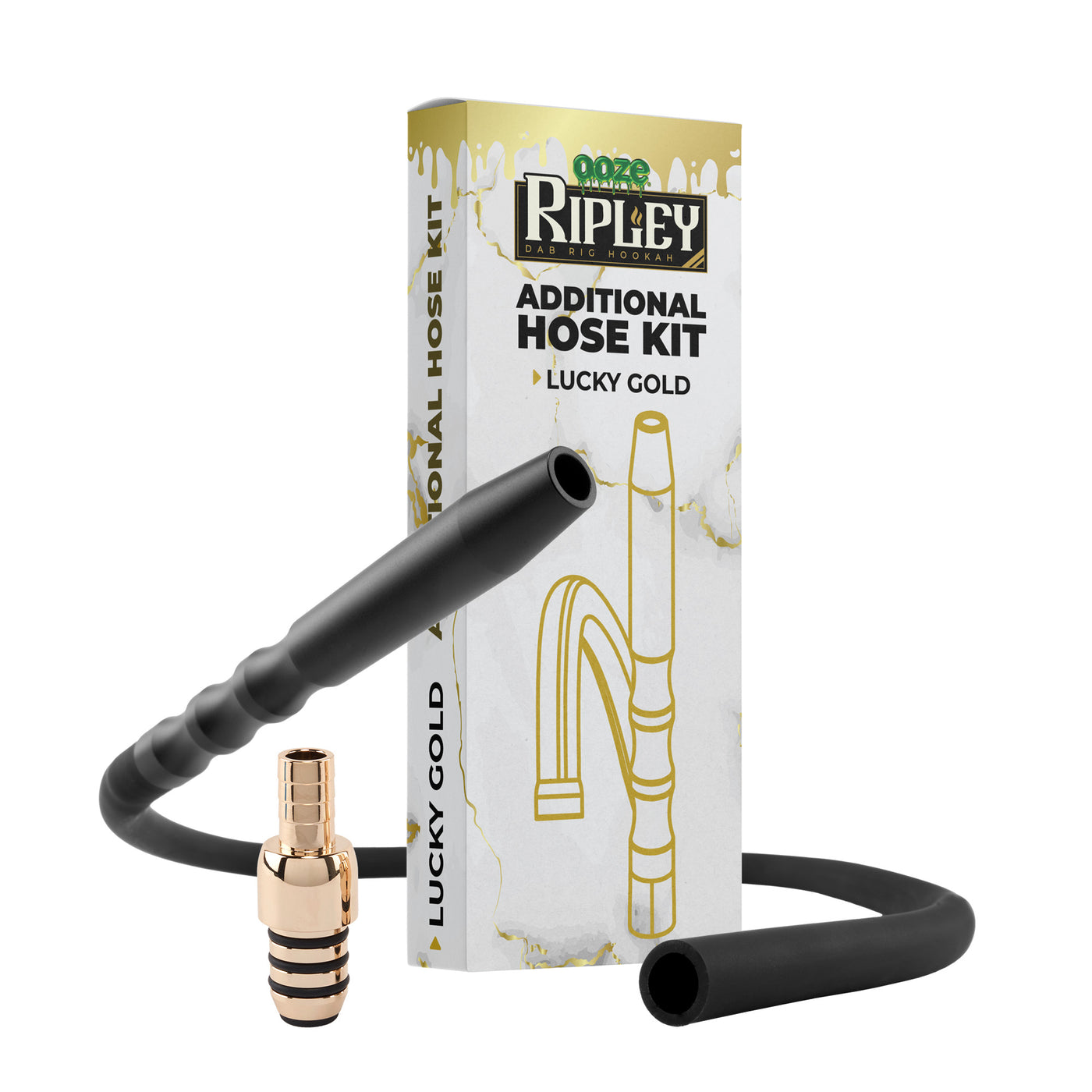Gold Hookah Hose wrapped around Hookah Dab Rig Hose replacement box