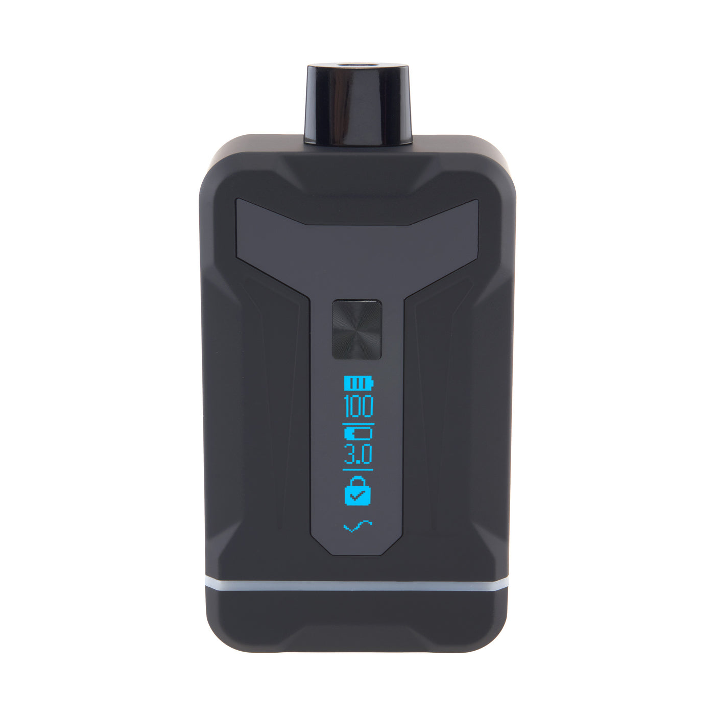 Front shot of Duet Black double cartridge vape with screen