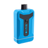 Side view of Duet Blue double cartridge vape with screen turned on
