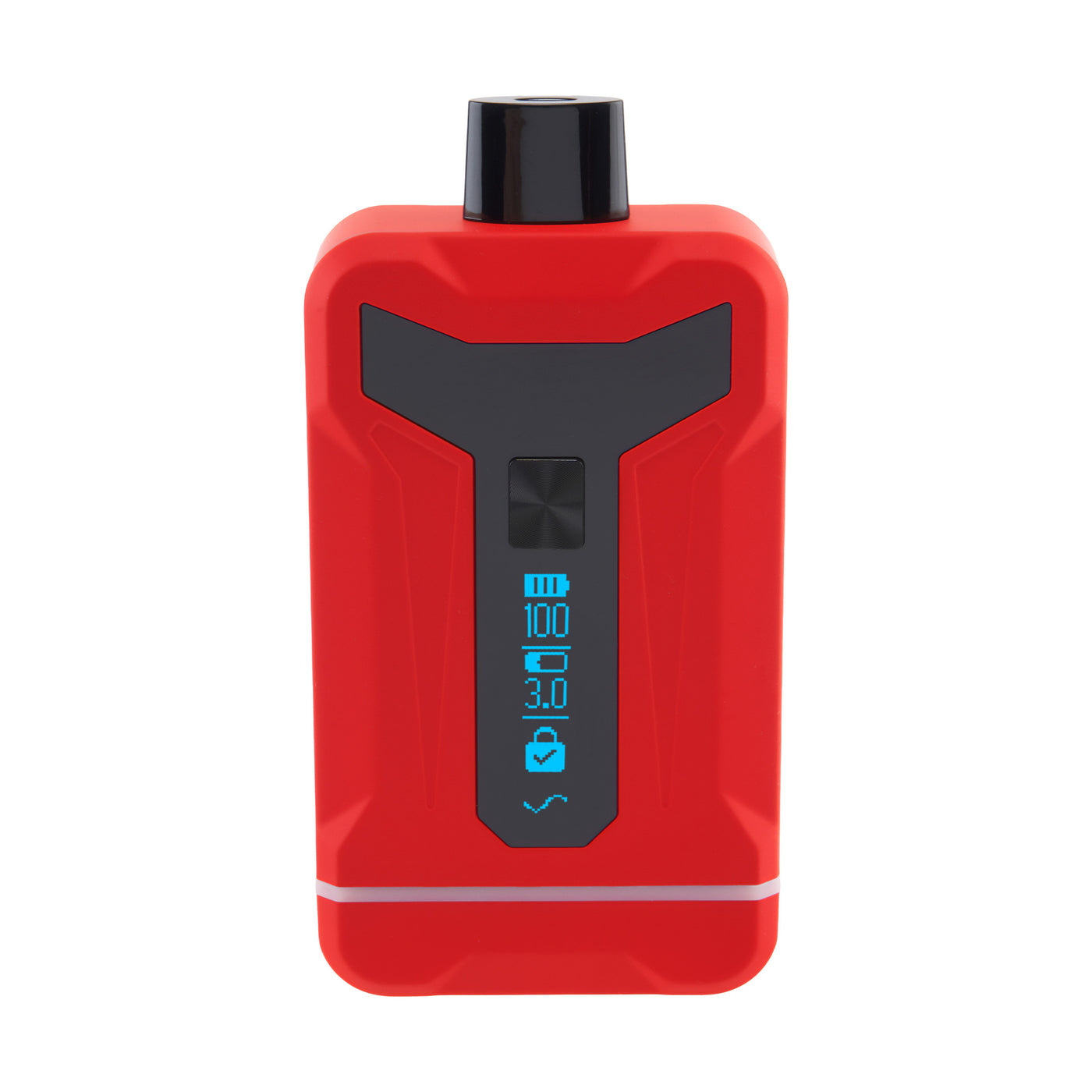 Front shot of Duet Red double cartridge vape with screen