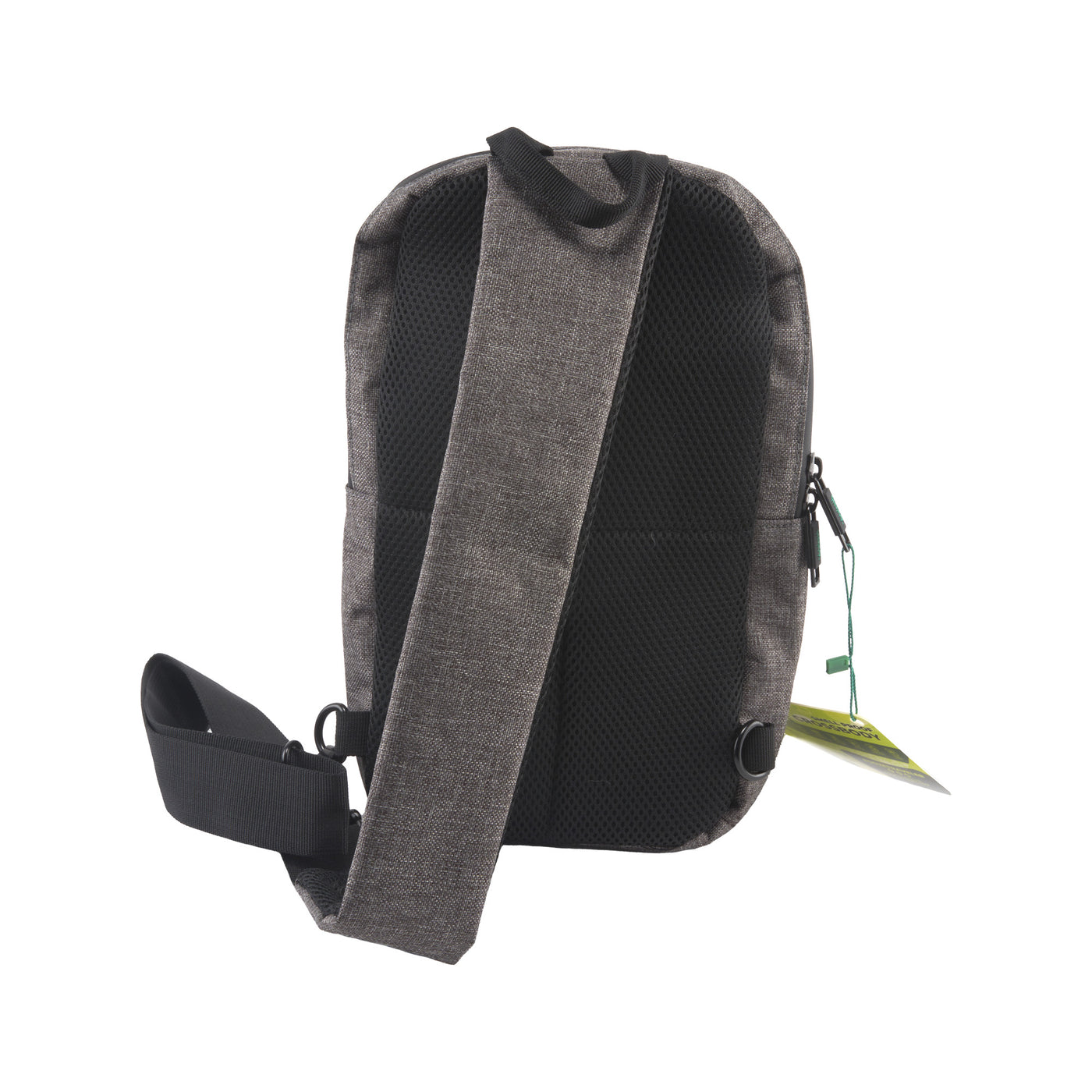 Back of Gray smell proof Traveler Series crossbody bag