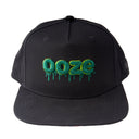 Front view of the Ooze flat brim Hype Engine hat with green logo