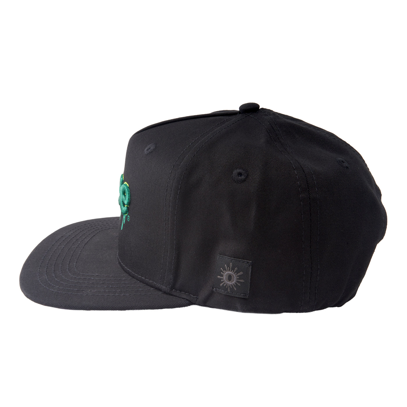 Side view of the Ooze flat brim Hype Engine hat with green logo