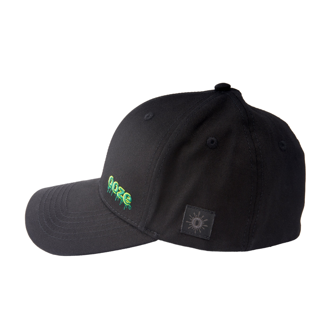 Side view of the large Ooze curved brim Hype Engine hat with green logo