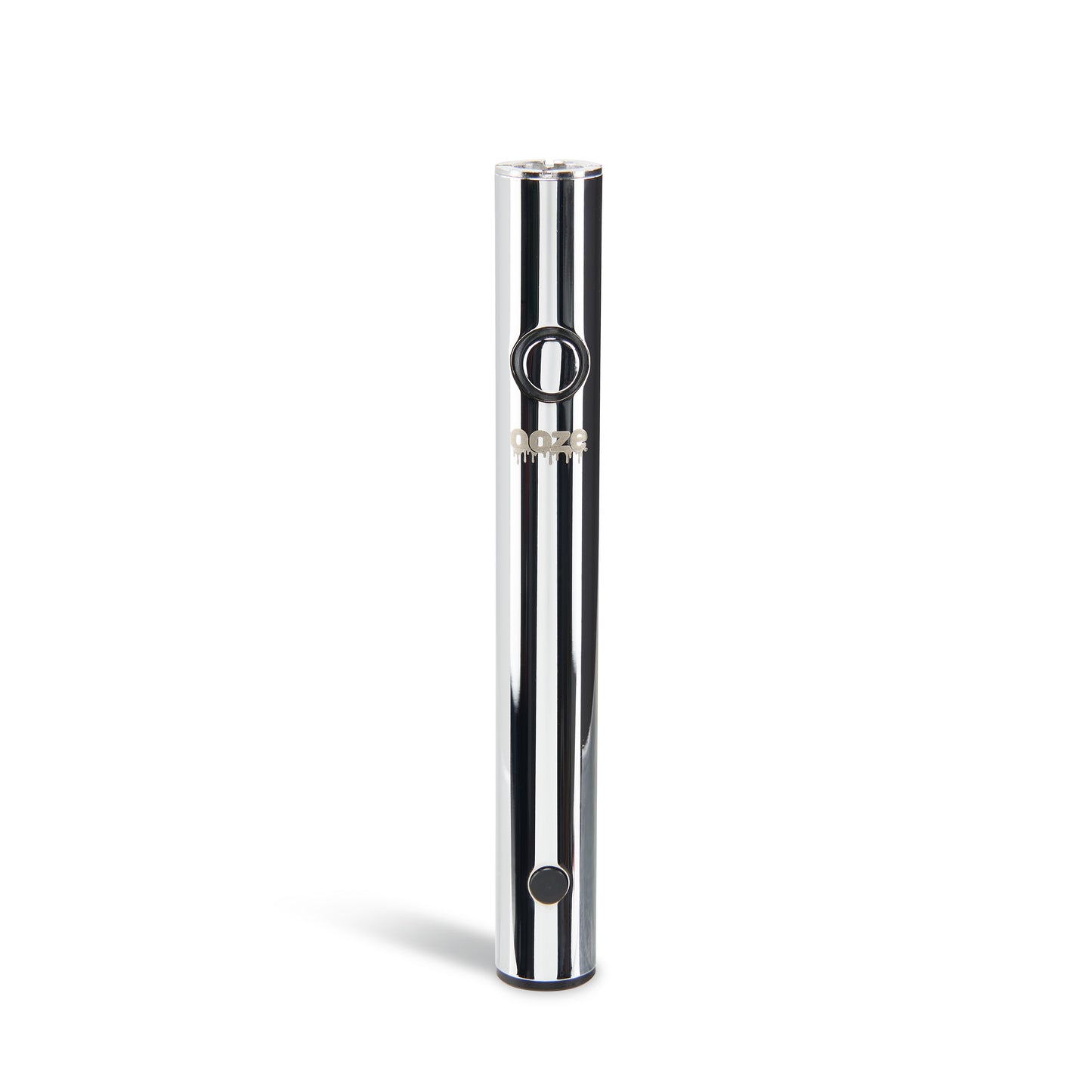 The chrome Ooze Wink flashlight pen is standing straight upright