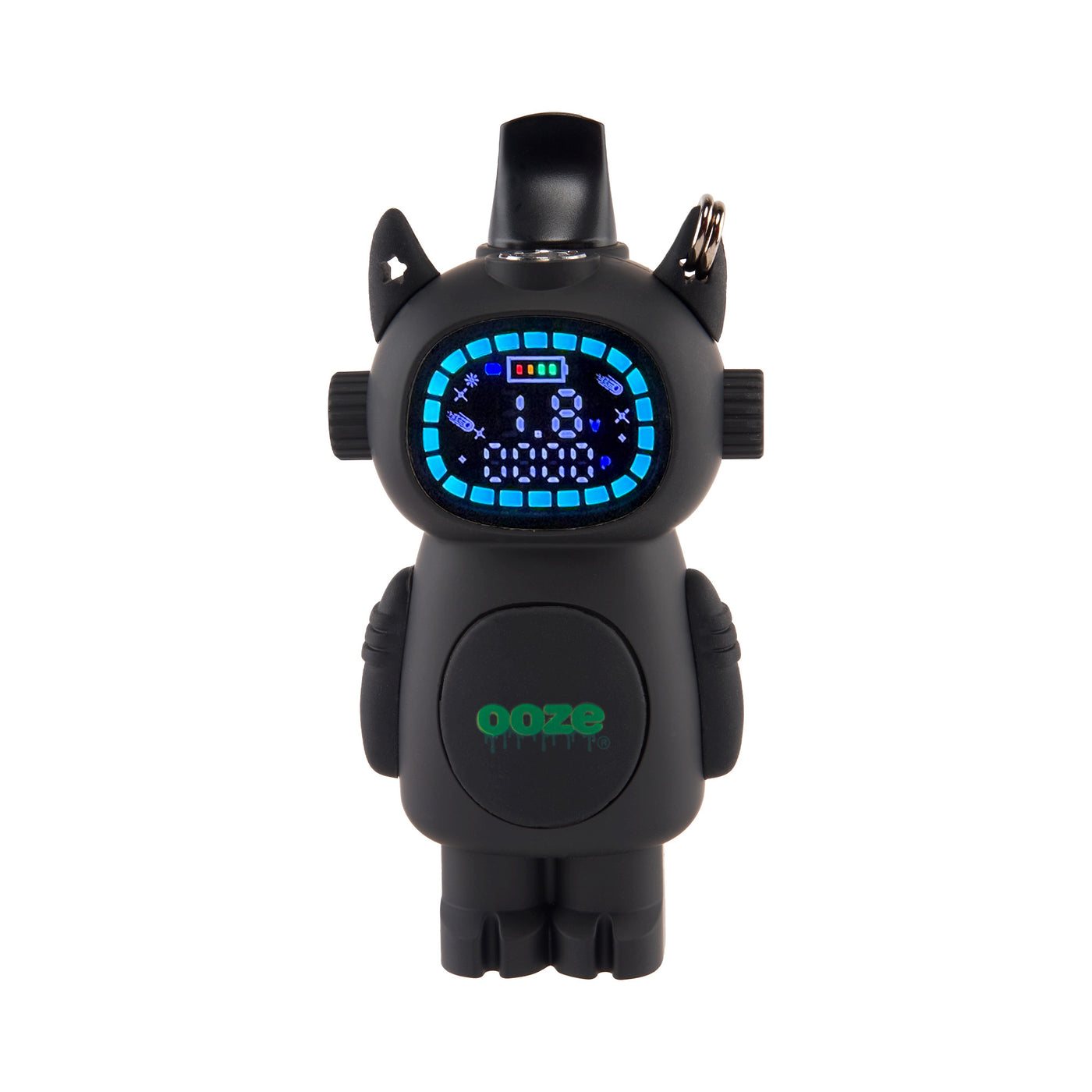 Black Ooze Bot character vape battery with the screen turned on