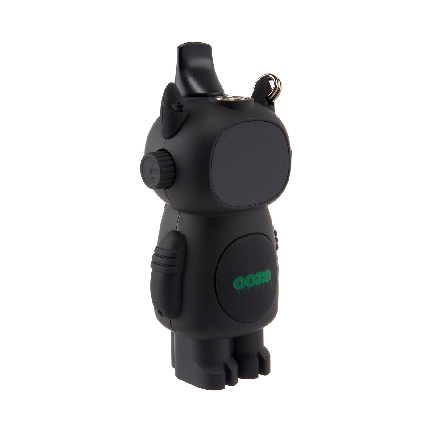 Angled view of Black Ooze Bot character vape battery 