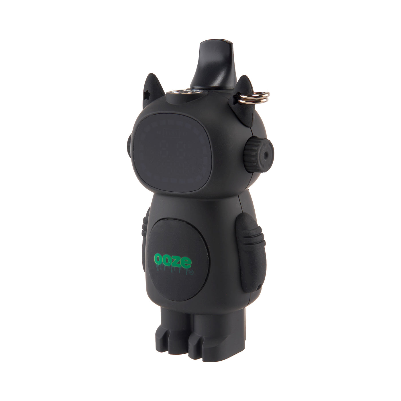 Angled view of Black Ooze Bot character vape battery 