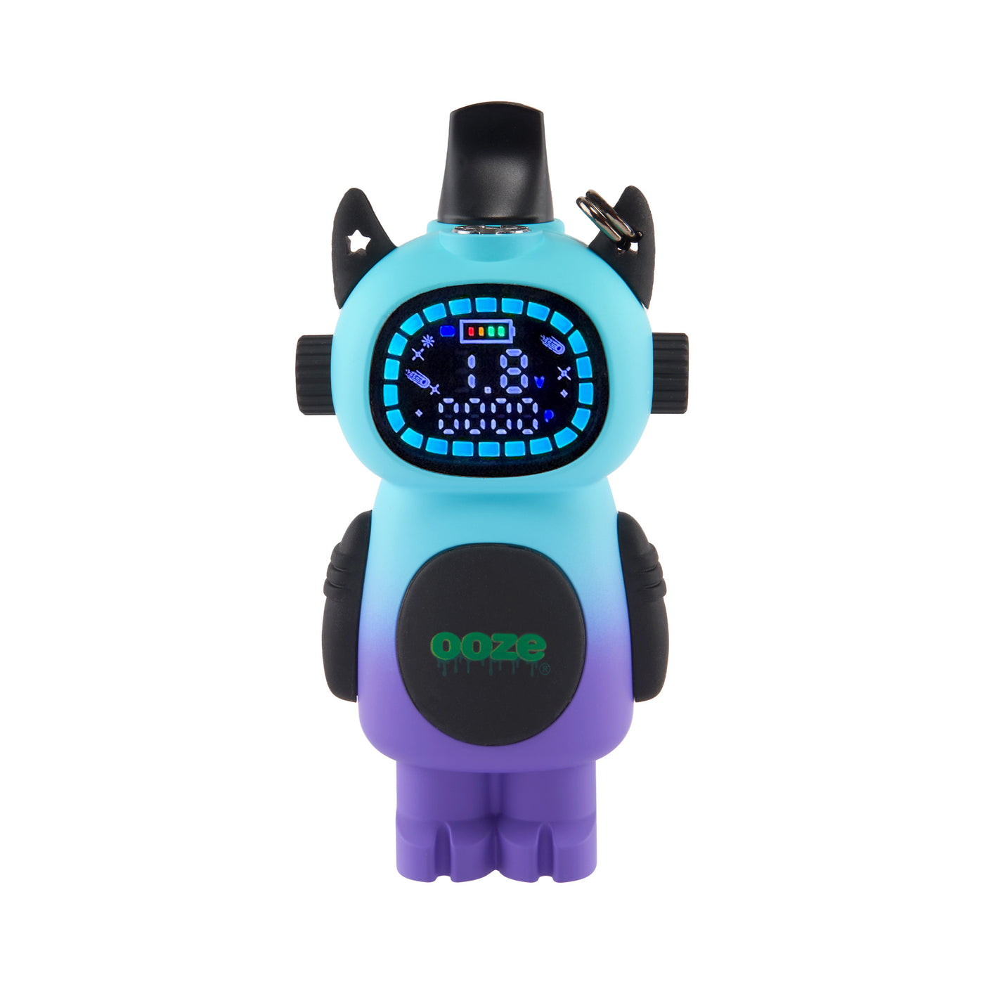 Moonrise Ooze Bot character vape battery with the screen turned on