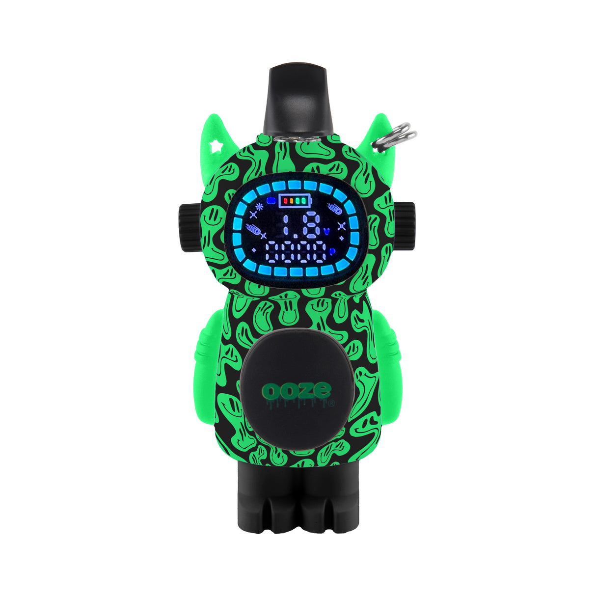 The Melty Bot Character Vape faces forward with the screen turned on