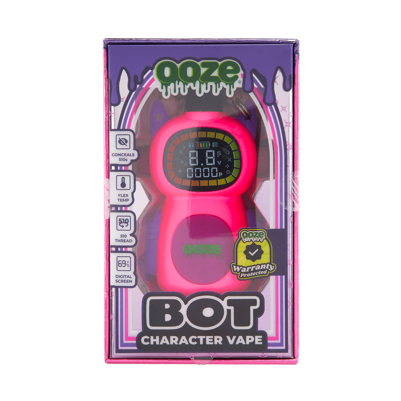 Atomic pink Ooze Bot character vape battery in the box