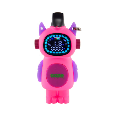 Atomic pink Ooze Bot character vape battery with the screen turned on