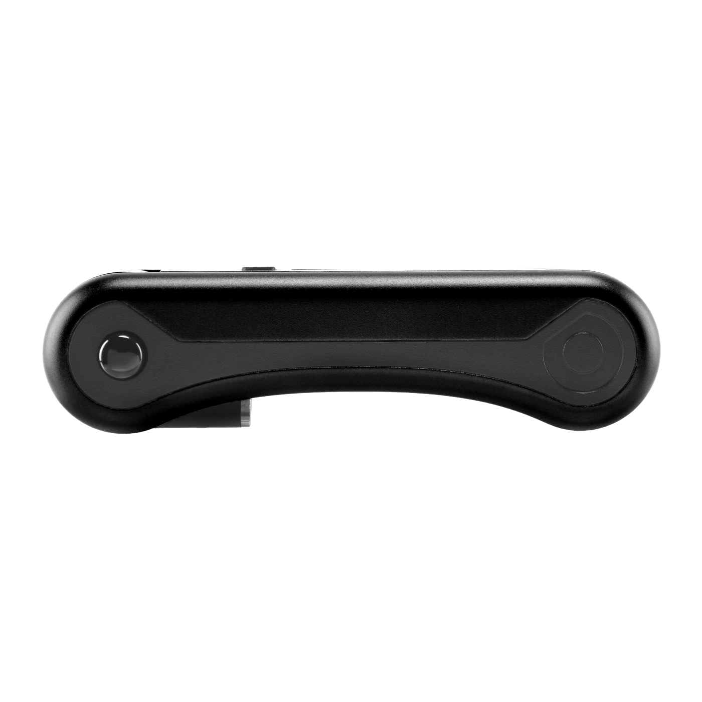 Side view of black Hinge vape battery with 510 thread in closed position