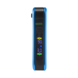 Blue Hinge vape battery with digital screen turned on and 510 thread in closed position