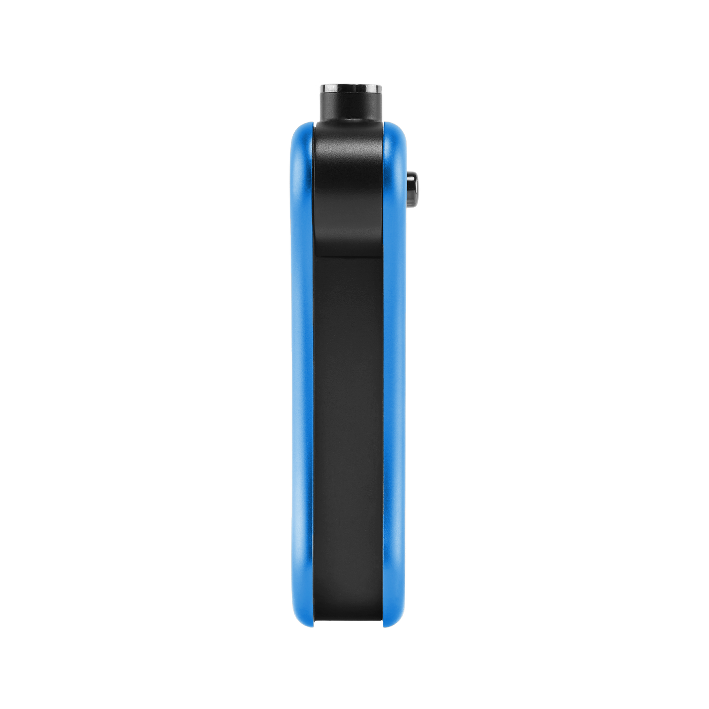 Back of blue Hinge vape battery with 510 thread in use position