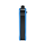 Back of blue Hinge vape battery with 510 thread in use position