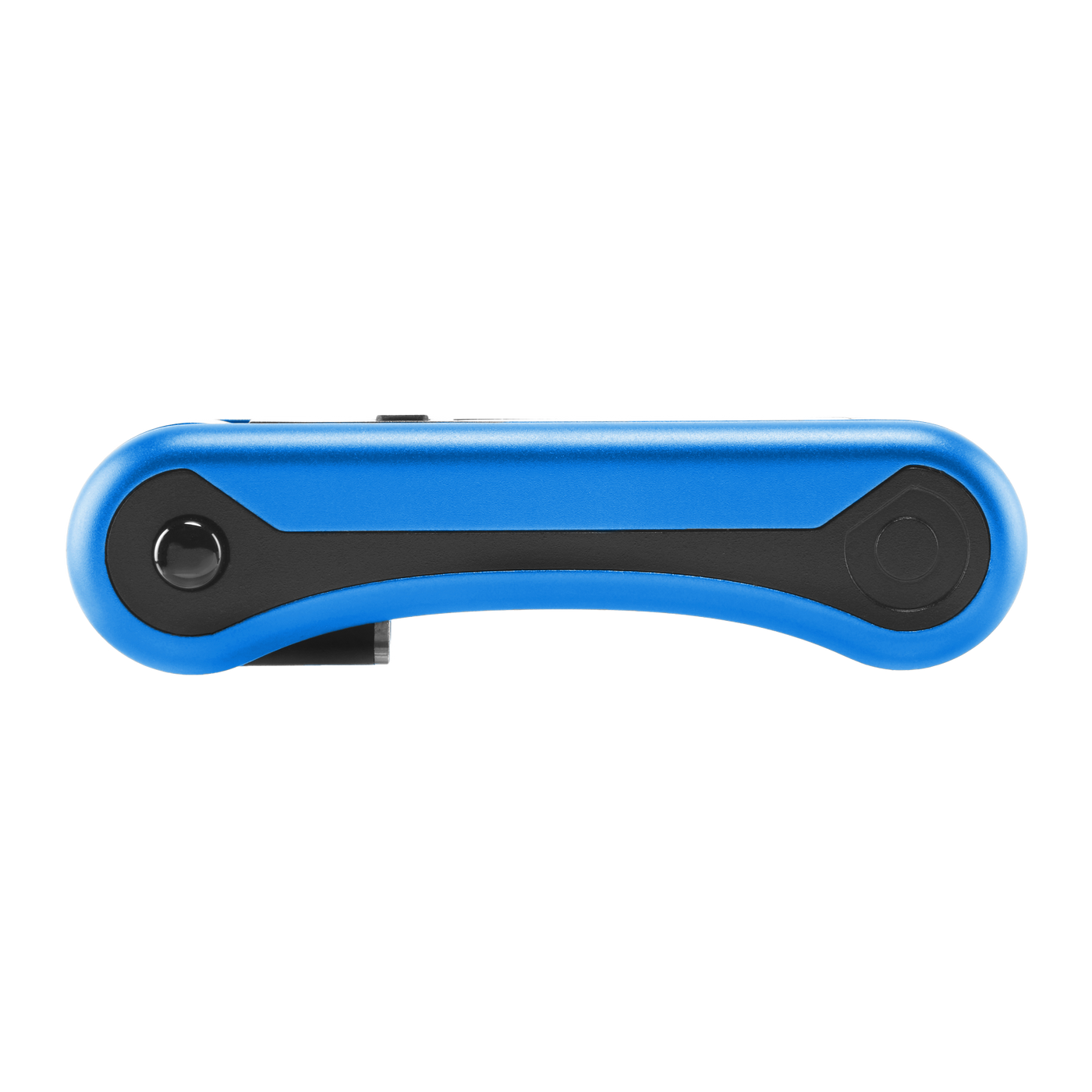Side view of blue Hinge vape battery with 510 thread in closed position
