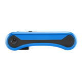 Side view of blue Hinge vape battery with 510 thread in closed position