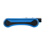 Side view of blue Hinge vape battery with 510 thread in use position