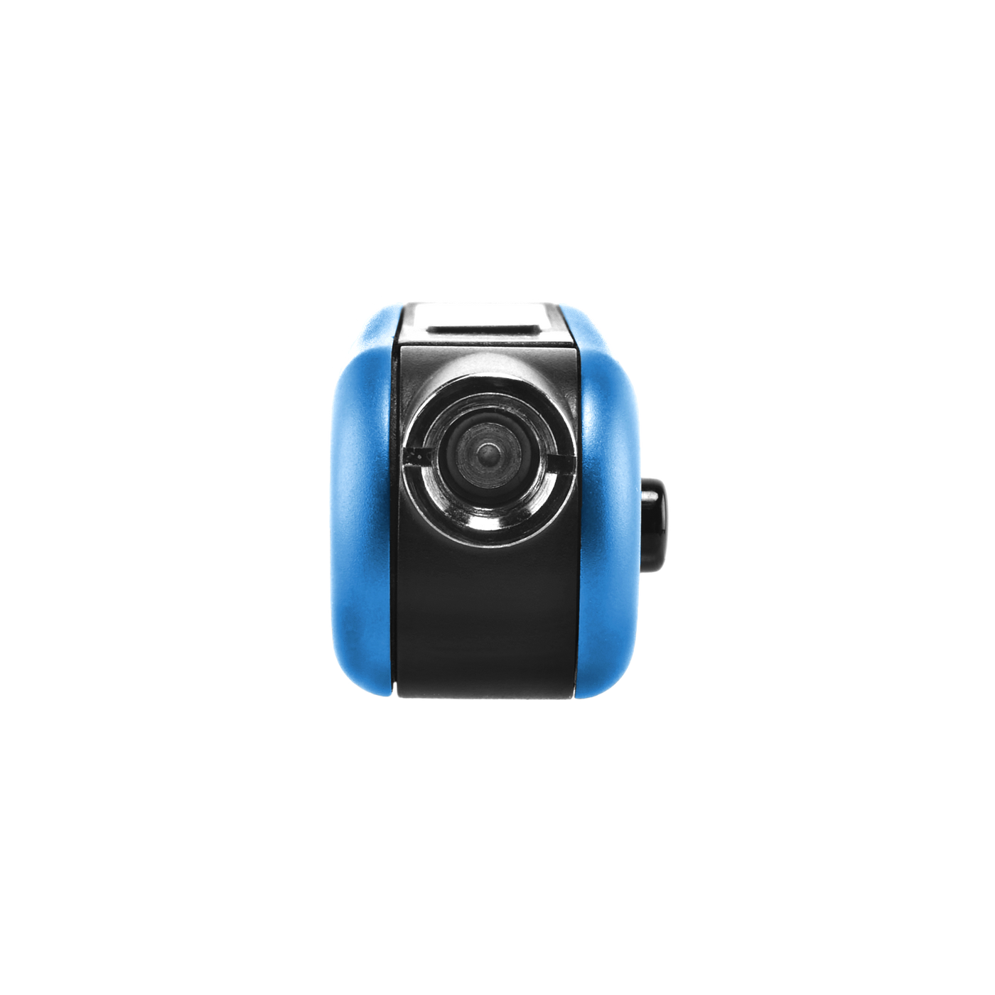 Top view of blue Hinge vape battery to show 510 thread in use position