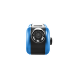 Top view of blue Hinge vape battery to show 510 thread in use position