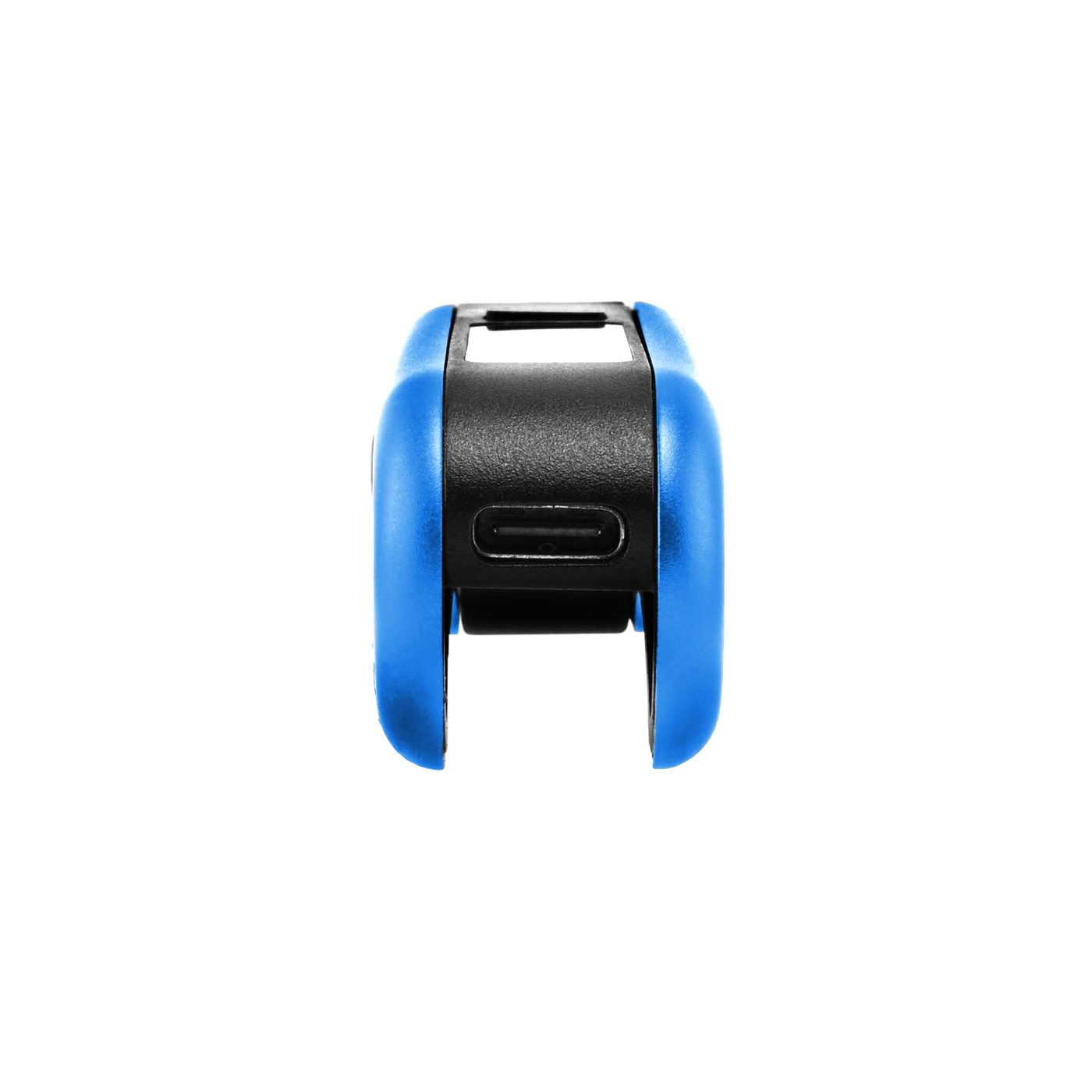 Bottom view of blue Hinge vape battery to show type-c port