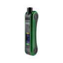 Angled view of green Hinge vape battery with digital screen turned on and 510 thread in use position