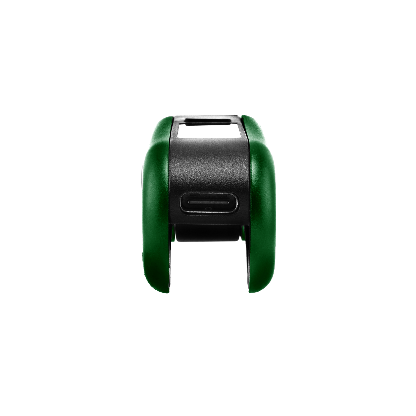 Bottom view of green Hinge vape battery to show the type-c port