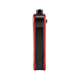Back of red Hinge vape battery with 510 thread in use position