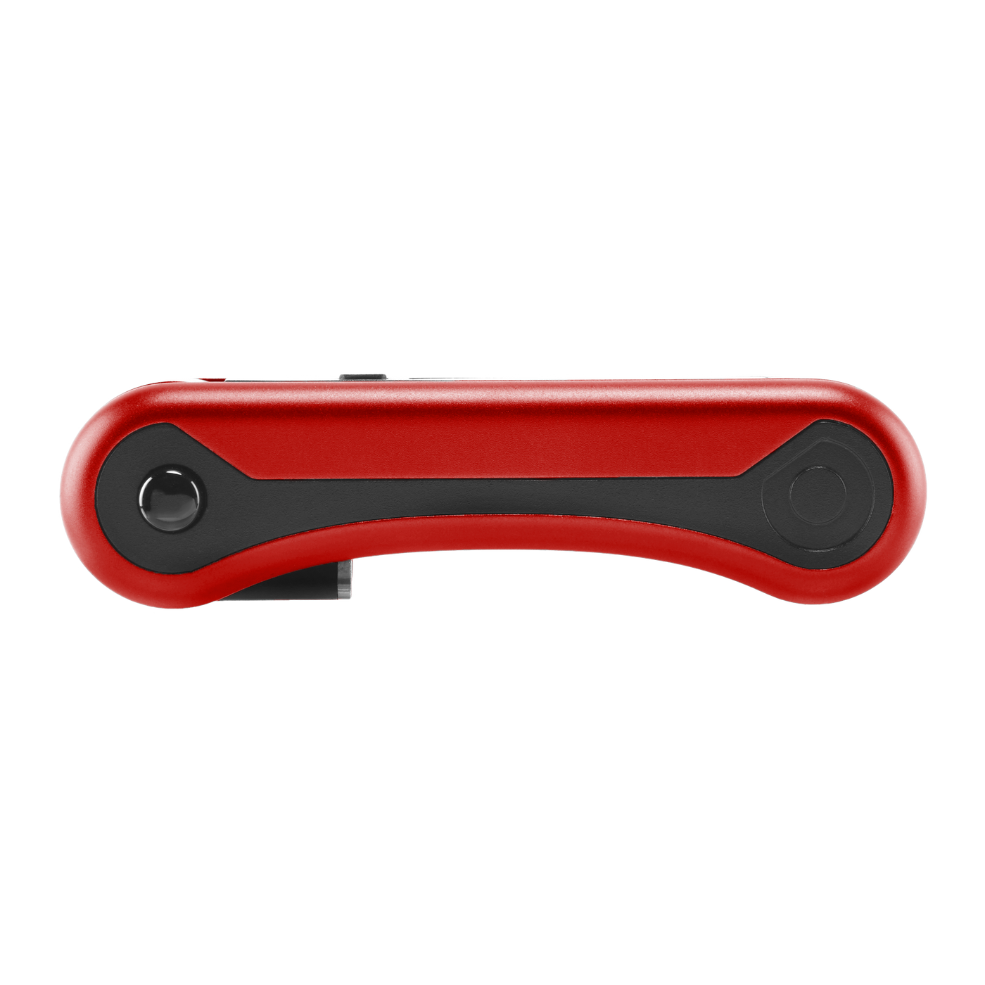 SIde view of red Hinge vape battery with 510 thread in closed position