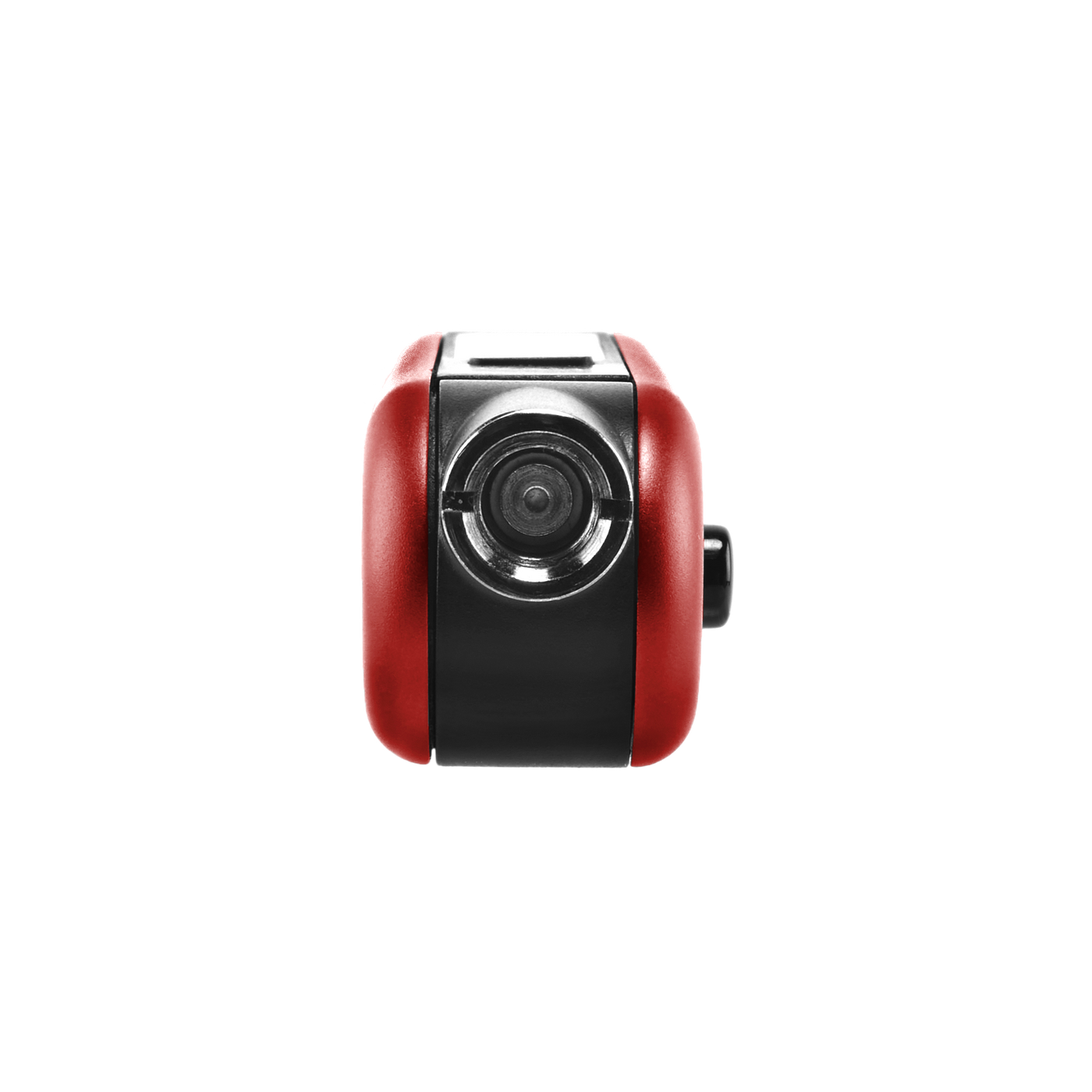 Top view of red Hinge vape battery to show 510 thread in use position