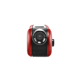 Top view of red Hinge vape battery to show 510 thread in use position