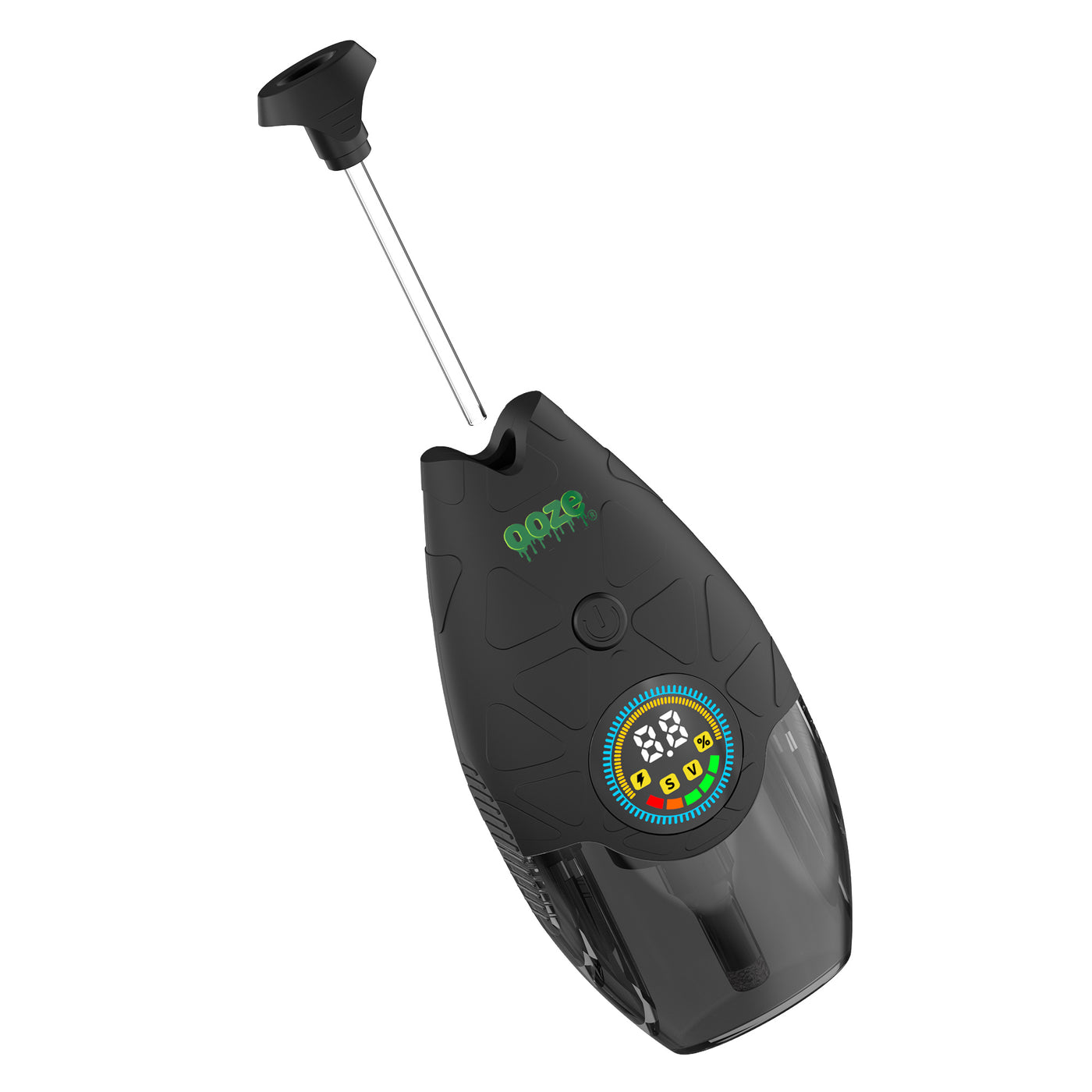 Black Hover with mouthpiece pulled out to show glass airway straw