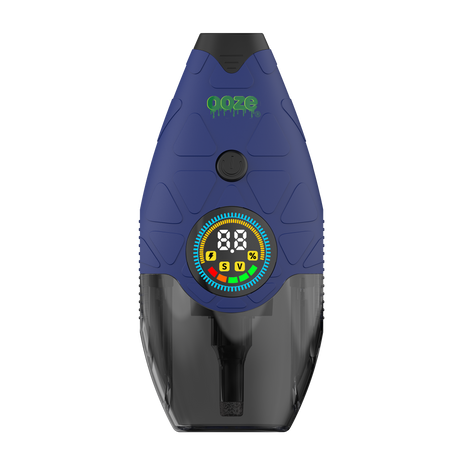 Front of the blue Hover device with screen turned on.