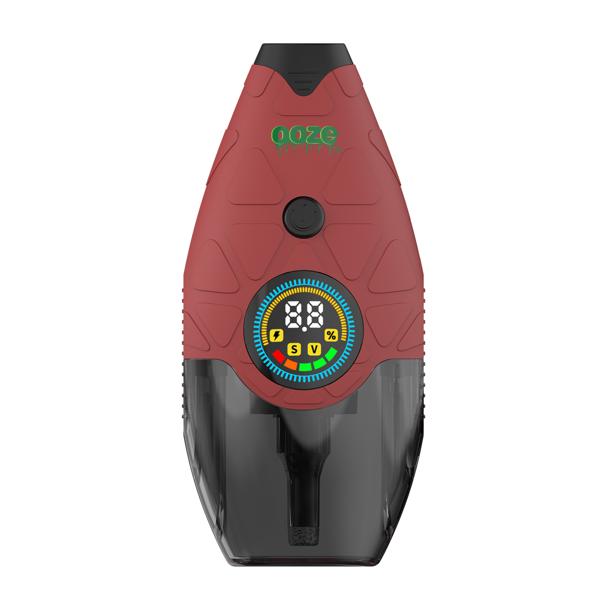 Red and black Hover device with digital display on a white background