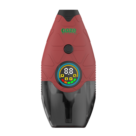 Red and black Hover device with digital display on a white background