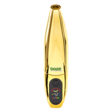 Gold Peel banana battery upright with screen turned on against white background