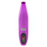 Purple Peel banana battery upright with screen turned on against white background