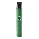 A green textured Pinch dry herb vape pen with the light turned on