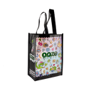 Small reusable tote bag with a colorful front design, Ooze logo, and black sides and handles