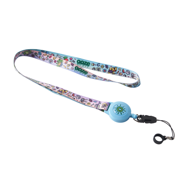 Blue and pink Ooze Hotel Lucky retractable vape lanyard