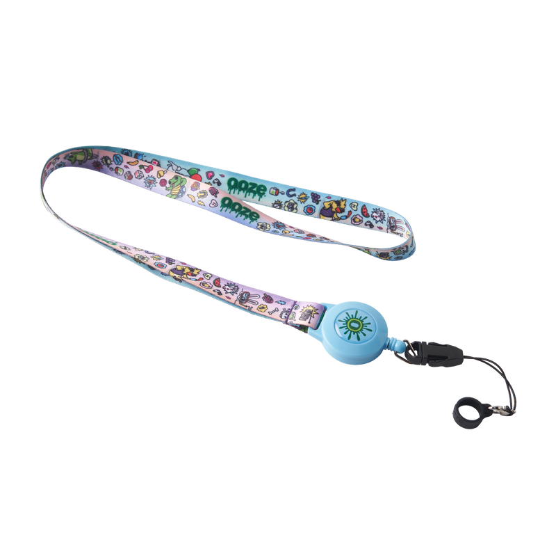Blue and pink Ooze Hotel Lucky retractable vape lanyard